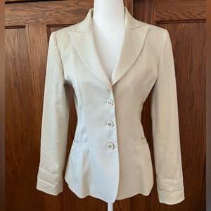 Elie Tahari pinstriped tan / cream / yellow blazer with padded shoulders